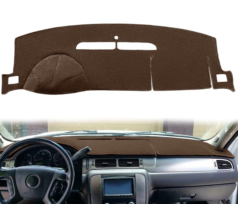 AKMOTOR Dash Cover Mat Fit for 2007-2014 GMC Yukon,2007-2013 Chevy Chevrolet Silverado 1500 LTZ/Avalanche/Suburban,07-14 Tahoe, Dashboard Cover Pad w/o Dash Speaker Hole (Brown) - Image 1